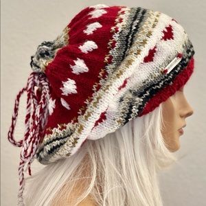 Hand Knits 2 Love Slouch Neck-warmer Beanie Cap Hearts Fair-isle Beads Designer